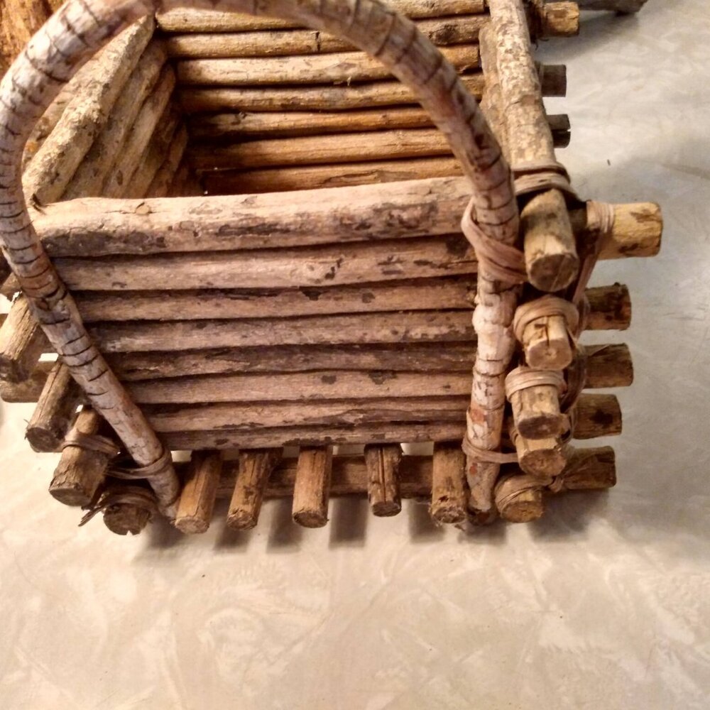 Rustic Read Wood Twig Primitive Accent Basket Planter - Picture 5 of 10